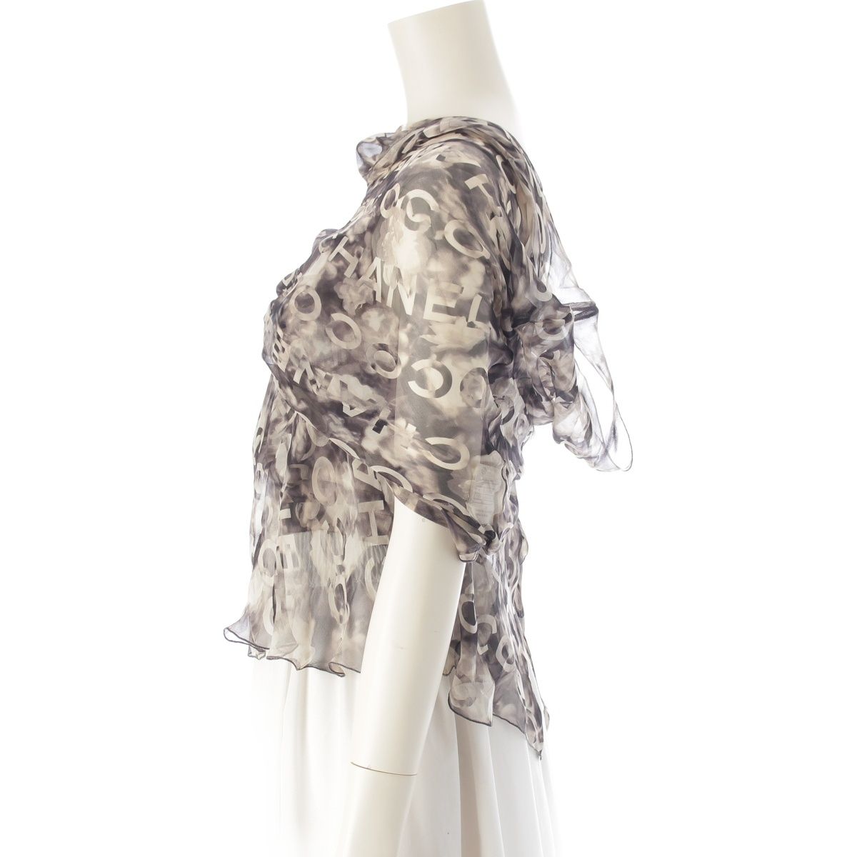 Chanel Coco Camellia Silk Ensemble Camisole Shawl Set Top Gray Black 38 — view 3