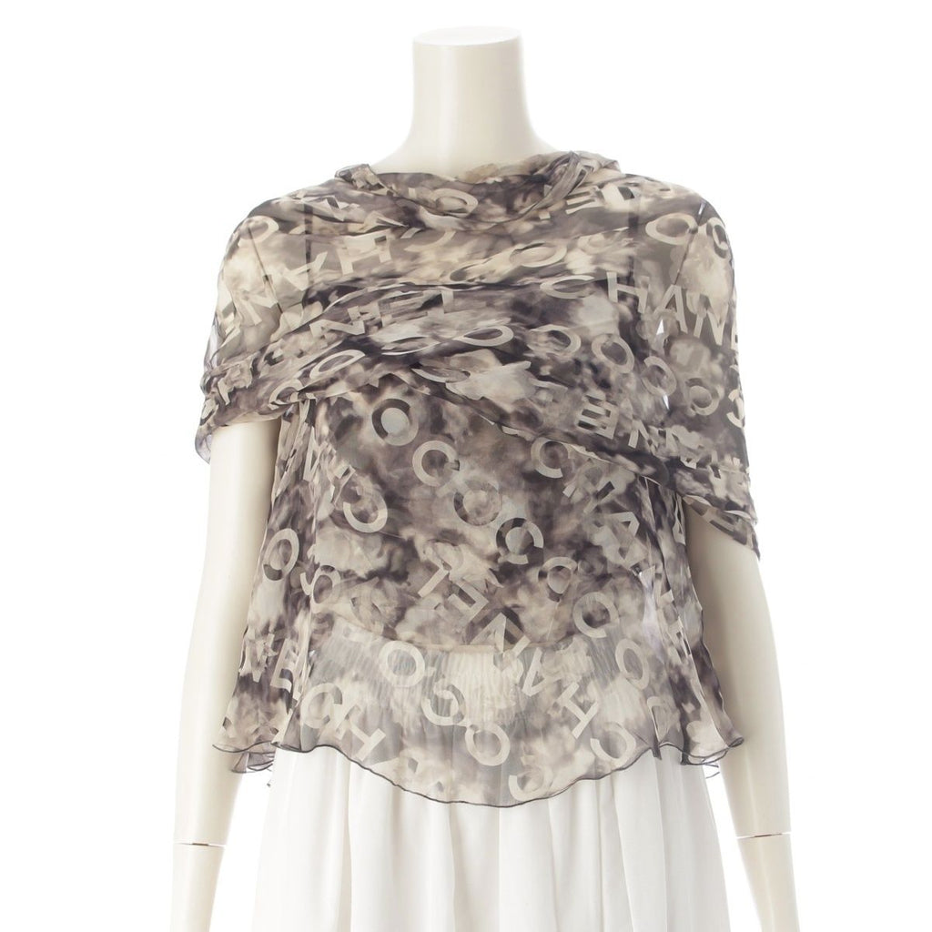 Chanel Coco Camellia Silk Ensemble Camisole Shawl Set Top Gray Black 38
