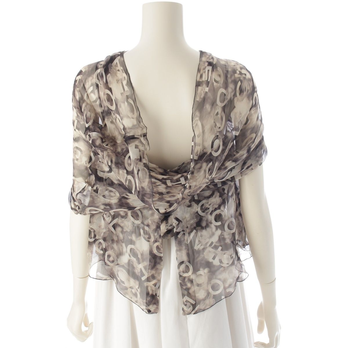 Chanel Coco Camellia Silk Ensemble Camisole Shawl Set Top Gray Black 38 — view 4