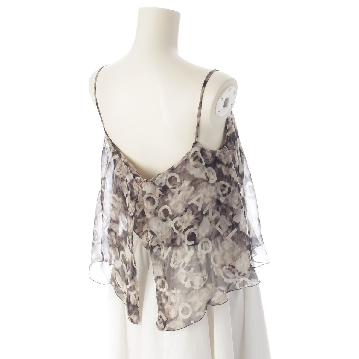 Chanel Coco Camellia Silk Ensemble Camisole Shawl Set Top Gray Black 38 — view 6