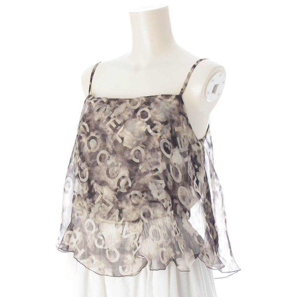 Chanel Coco Camellia Silk Ensemble Camisole Shawl Set Top Gray Black 38 — view 5