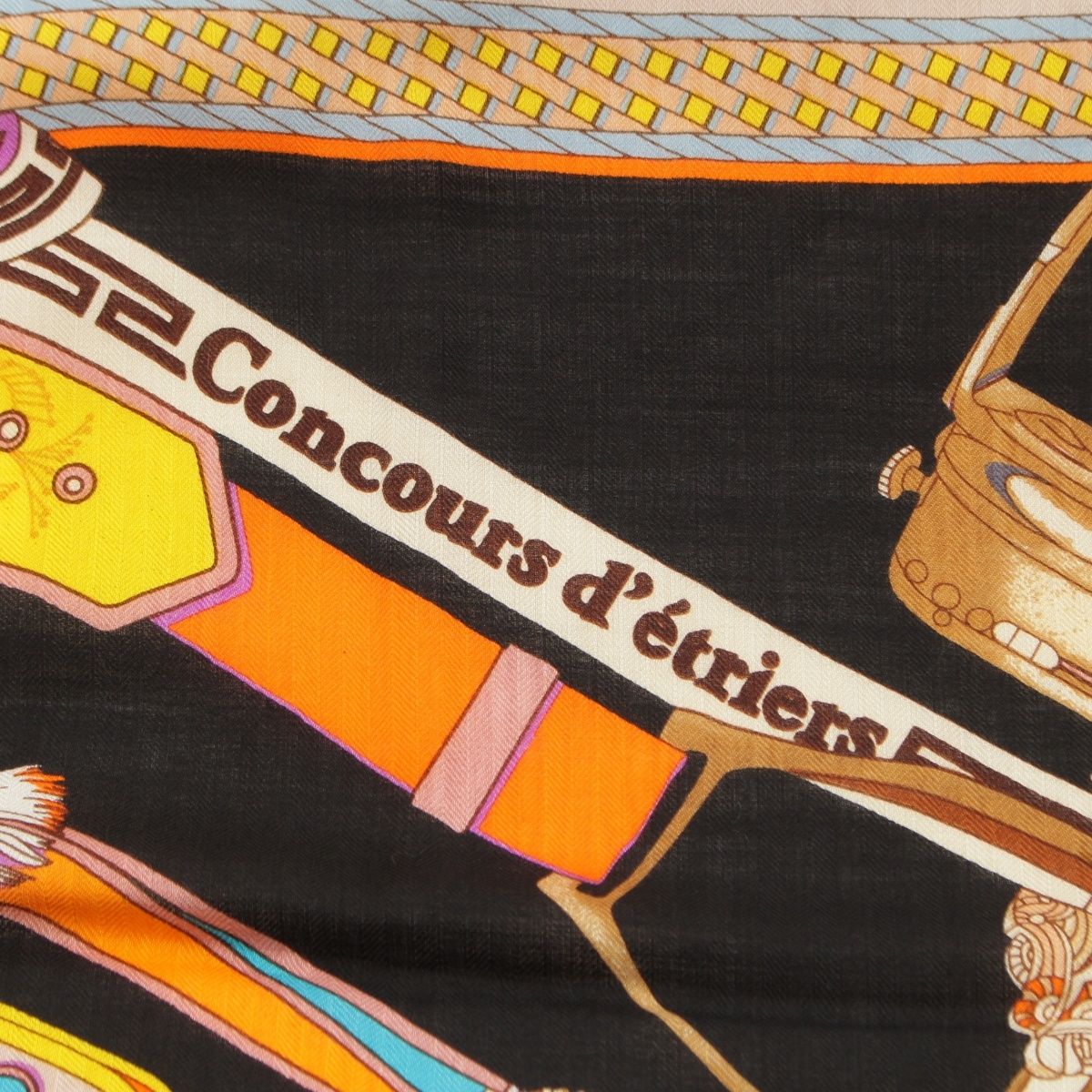 Hermes Carre Geant Cashmere Silk Concours D'etriers Shawl Black Scarf