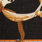 Hermes Carre Geant Cashmere Silk Concours D'etriers Shawl Black Scarf