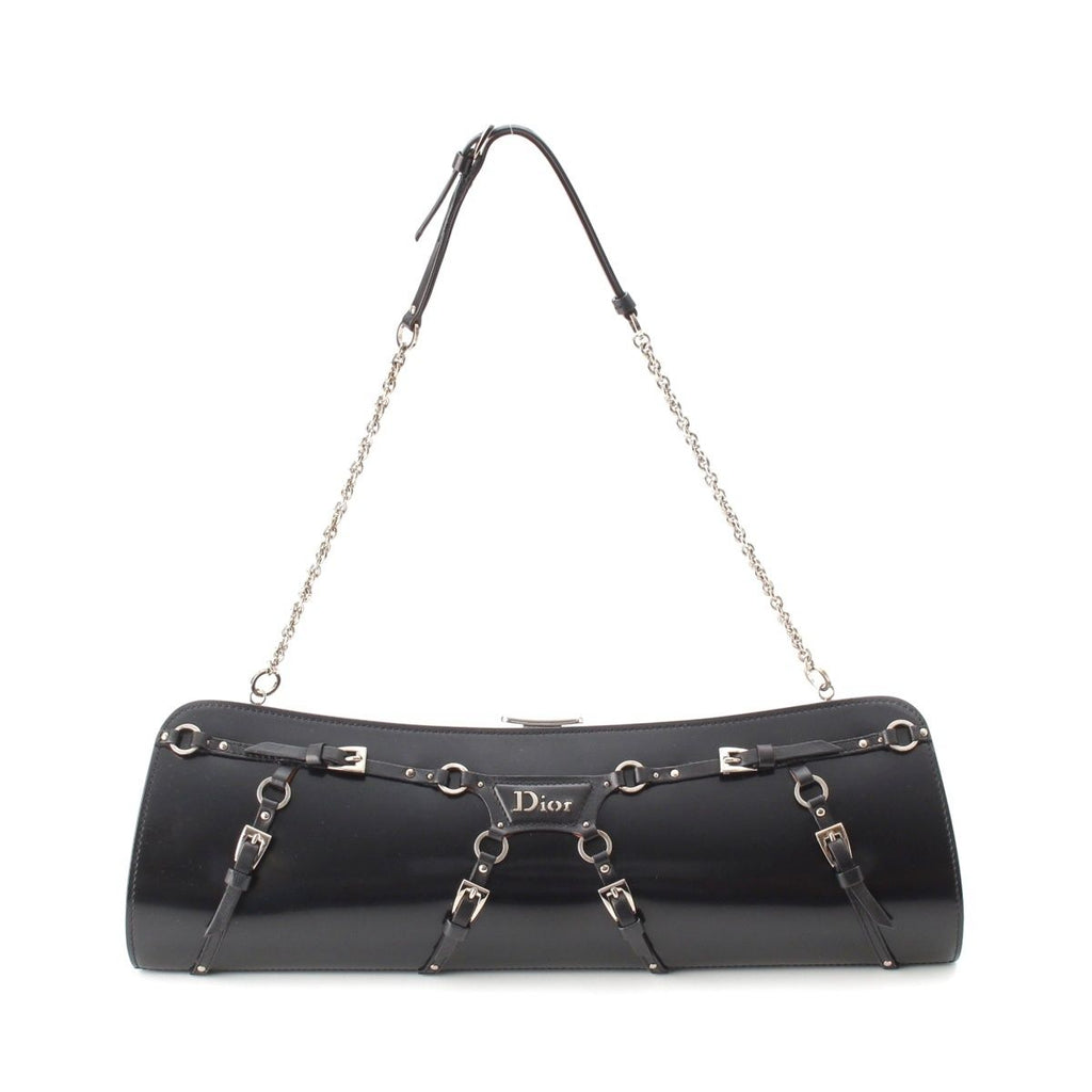 Dior Galiano Era Leather Bondage Chain Shoulder Bag Black