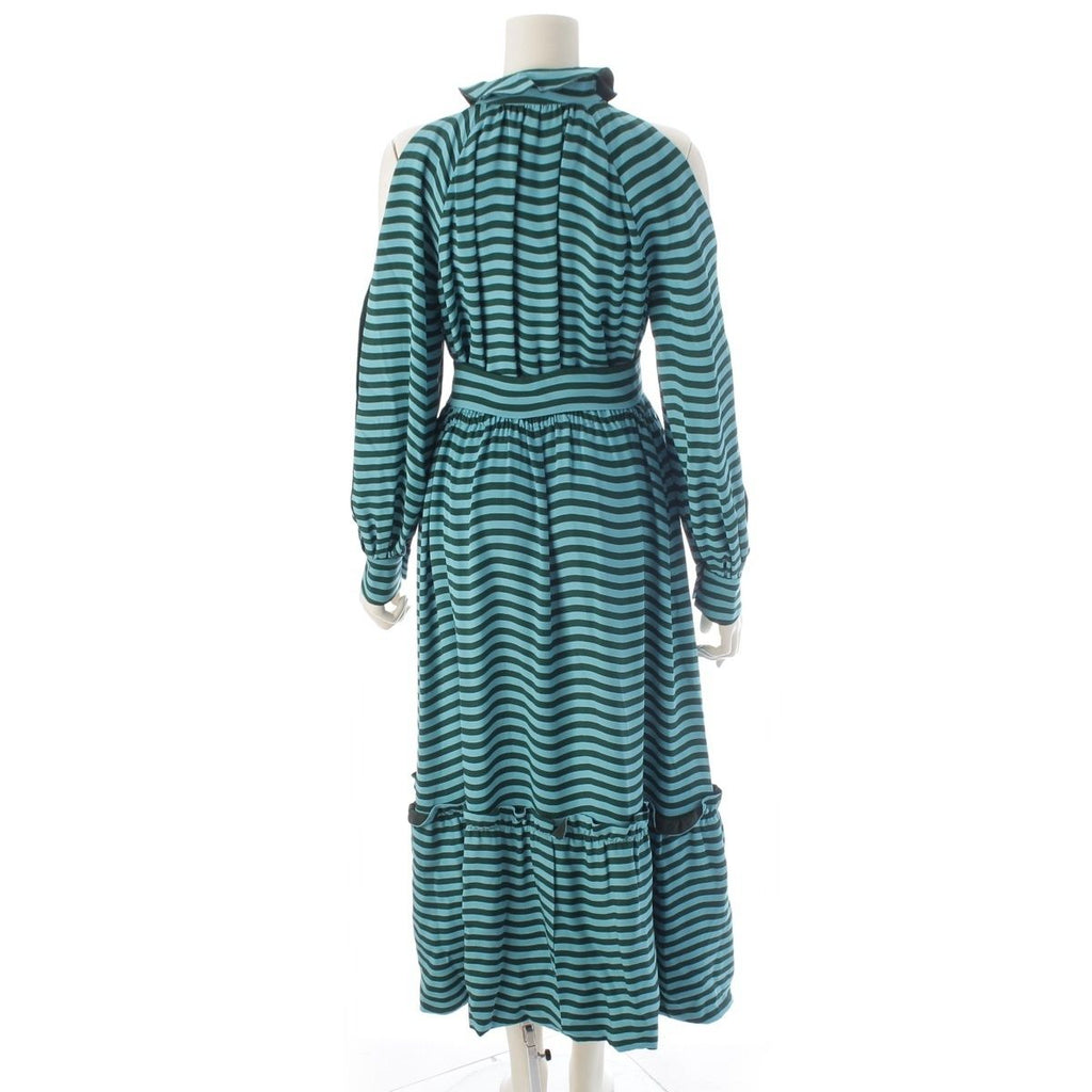 Fendi Silk Border Open Shoulder Long Sleeve Dress Blue Green 36 — view 4