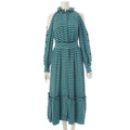 Fendi Silk Border Open Shoulder Long Sleeve Dress Blue Green 36