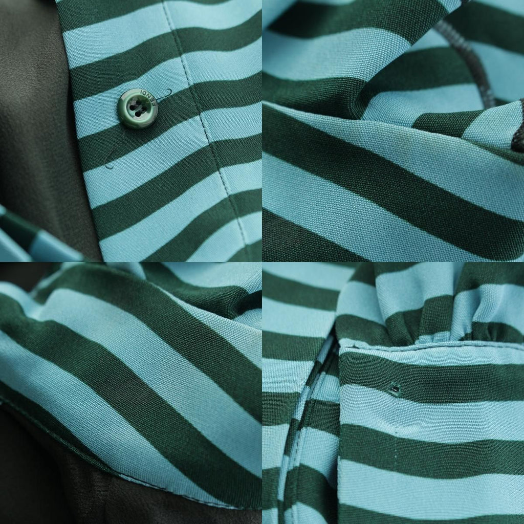 Fendi Silk Border Open Shoulder Long Sleeve Dress Blue Green 36 — view 8