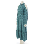 Fendi Silk Border Open Shoulder Long Sleeve Dress Blue Green 36 — view 2