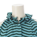Fendi Silk Border Open Shoulder Long Sleeve Dress Blue Green 36 — view 5