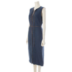 Fendi Wool Silk Zucca Pleated Contrast Sleeveless Dress Blue 38 — view 2