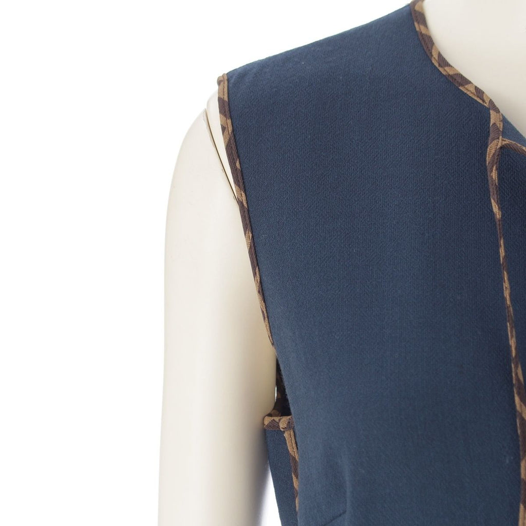 Fendi Wool Silk Zucca Pleated Contrast Sleeveless Dress Blue 38 — view 6