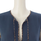 Fendi Wool Silk Zucca Pleated Contrast Sleeveless Dress Blue 38 — view 5