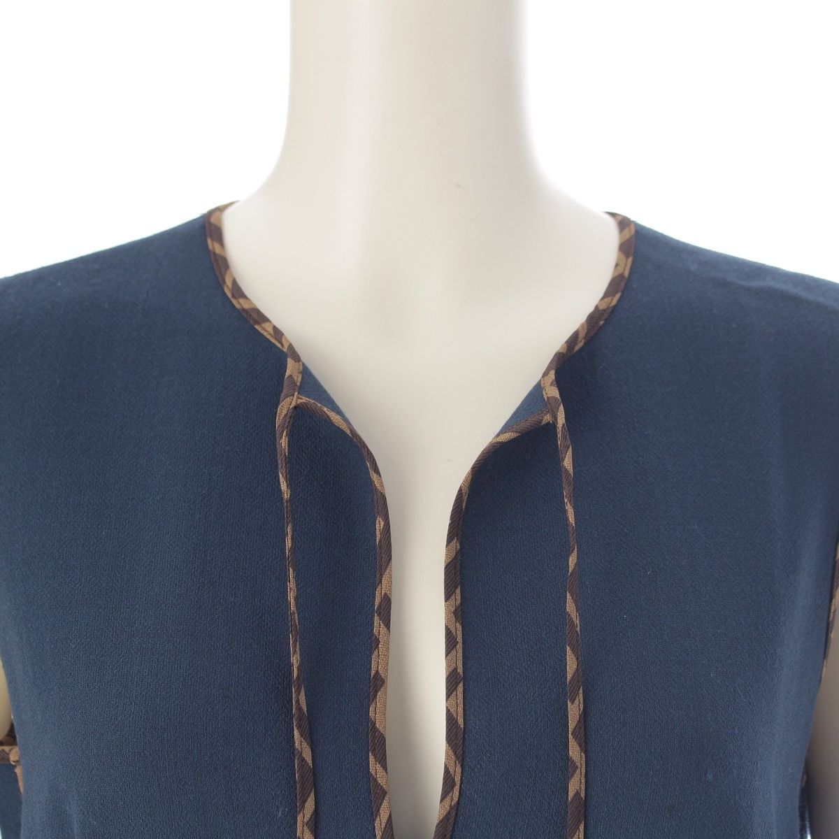 Fendi Wool Silk Zucca Pleated Contrast Sleeveless Dress Blue 38 — view 5