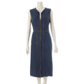 Fendi Wool Silk Zucca Pleated Contrast Sleeveless Dress Blue 38