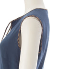 Fendi Wool Silk Zucca Pleated Contrast Sleeveless Dress Blue 38 — view 7