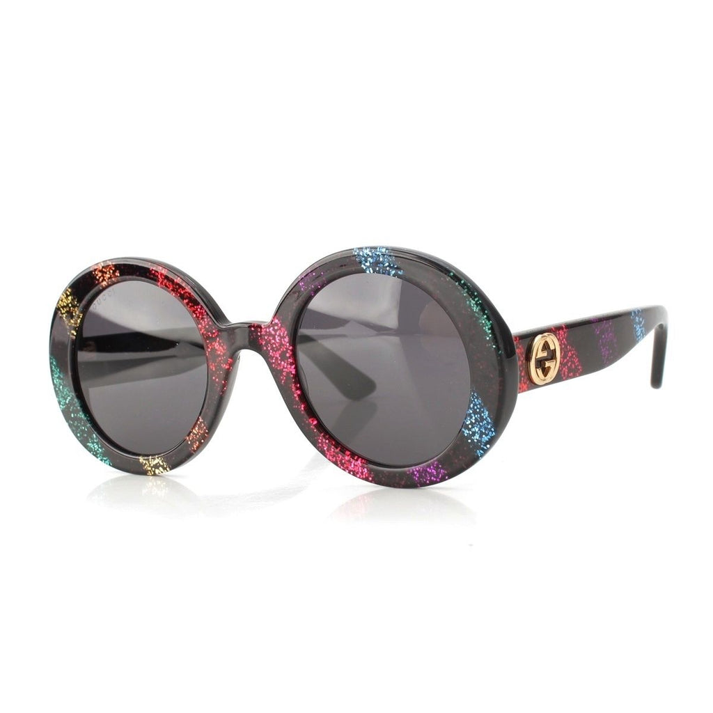 Gucci Interlocking Round Lame Sunglasses Eyewear Black Rainbow