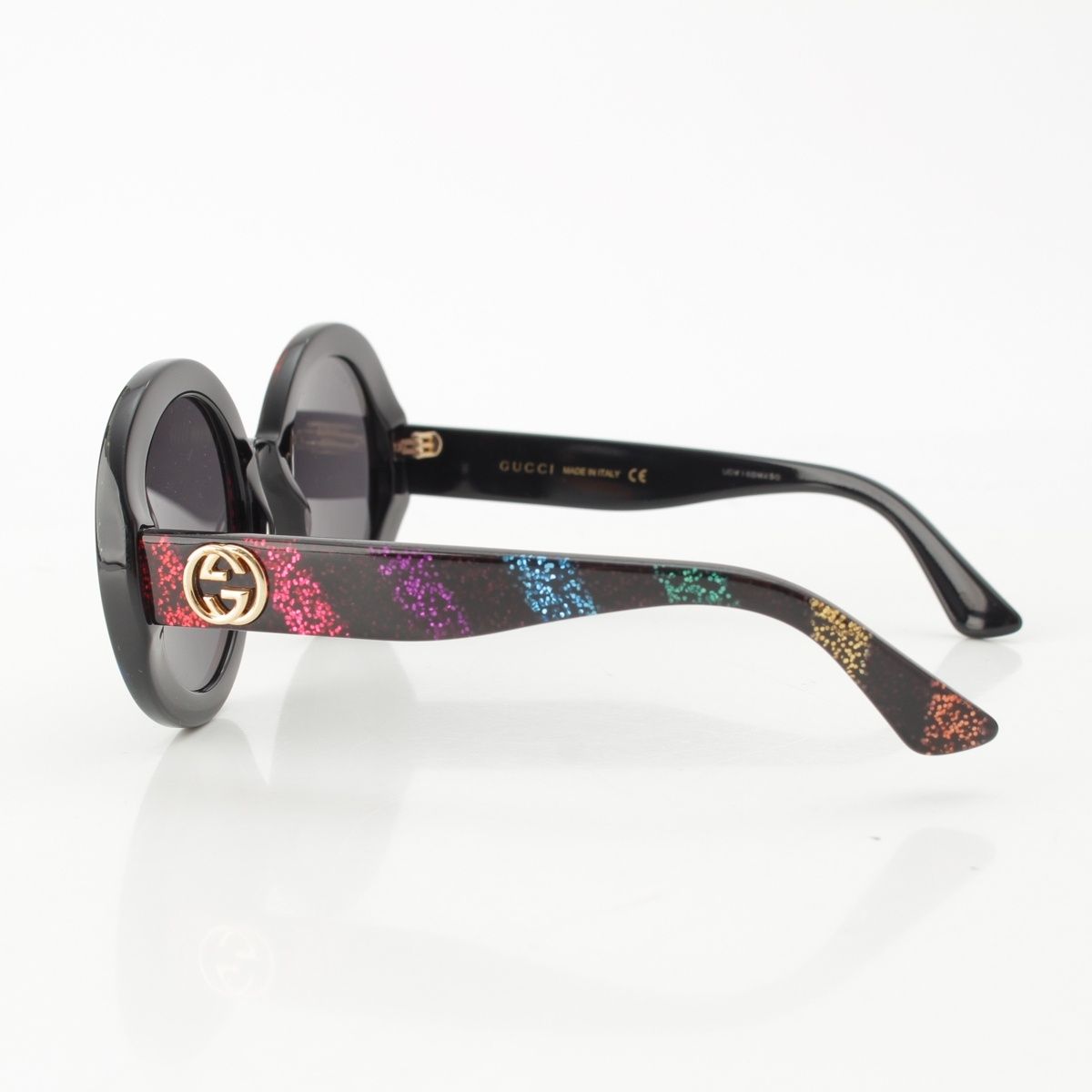 Gucci Interlocking Round Lame Sunglasses Eyewear Black Rainbow
