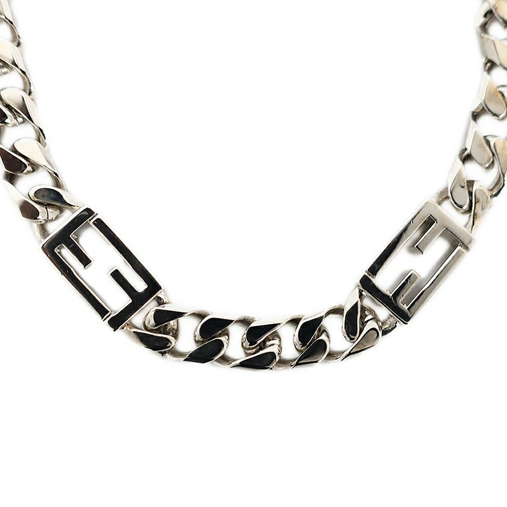 Fendi Ten Necklace Bucket FF Logo Link Chain Silver