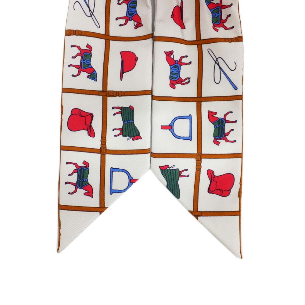 Hermes Ten Twilly Horse Tackle Couvertureset Tenues de Jour Off White Silk Scarf — view 4