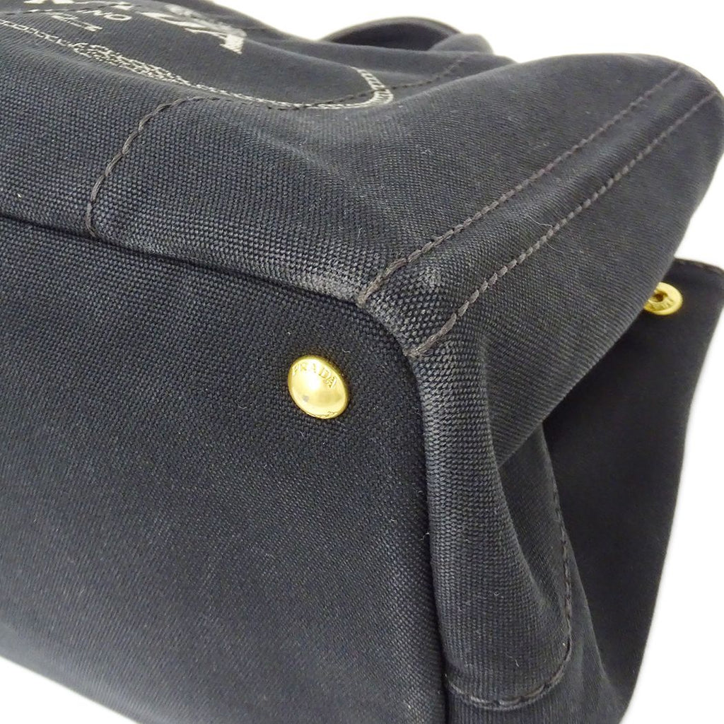 Prada Tote Shoulder Bag 2-Way Canapa M Canvas Black — view 9
