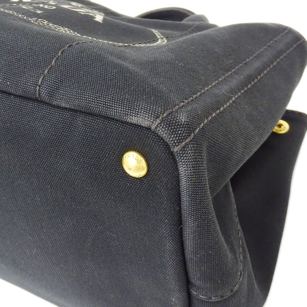 Prada Tote Shoulder Bag 2-Way Canapa M Canvas Black — view 9