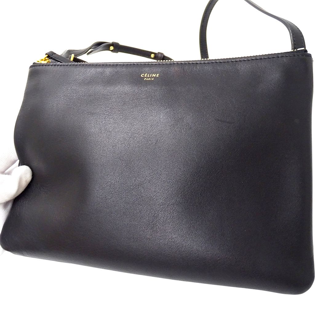 Celine Shoulder Bag Trio Large Leather Black Small — view 8