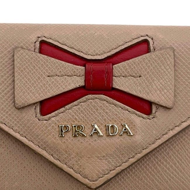 Prada Trifold Wallet Beige Ribbon Saffiano Leather 85 Compact Mini — view 5