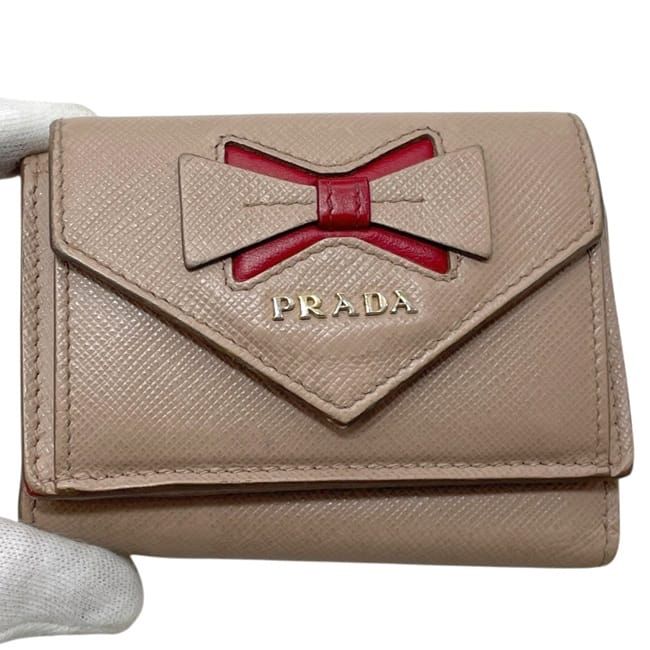 Prada Trifold Wallet Beige Ribbon Saffiano Leather 85 Compact Mini — view 9