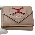 Prada Trifold Wallet Beige Ribbon Saffiano Leather 85 Compact Mini — view 9