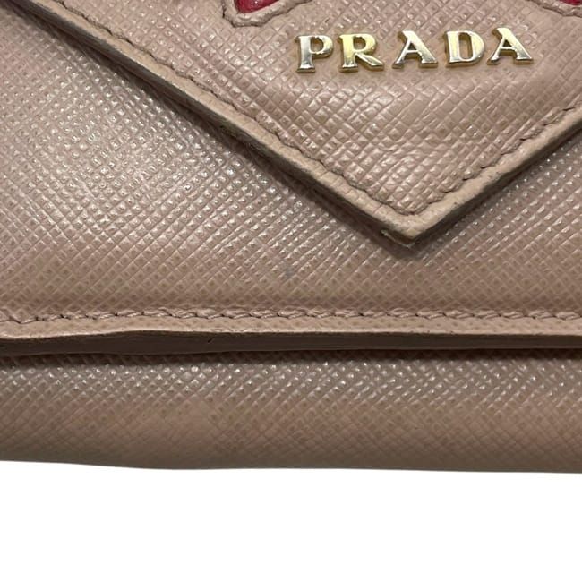 Prada Trifold Wallet Beige Ribbon Saffiano Leather 85 Compact Mini — view 6