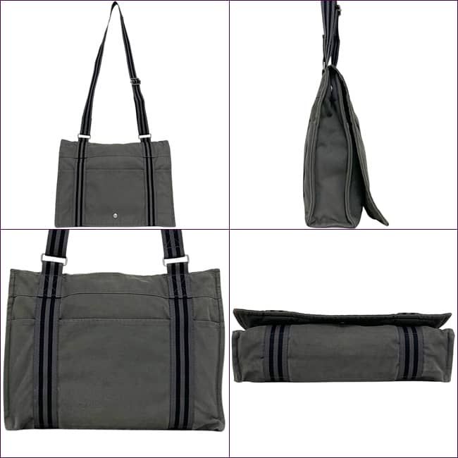 Hermes Shoulder Bag Fourre Tout Besace MM Gray Crossbody Cotton Canvas Flap — view 2