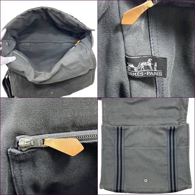 Hermes Shoulder Bag Fourre Tout Besace MM Gray Crossbody Cotton Canvas Flap — view 3