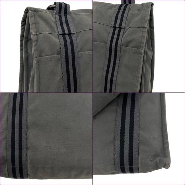 Hermes Shoulder Bag Fourre Tout Besace MM Gray Crossbody Cotton Canvas Flap — view 9