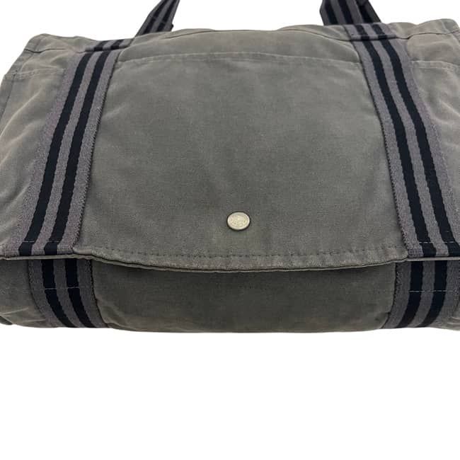 Hermes Shoulder Bag Fourre Tout Besace MM Gray Crossbody Cotton Canvas Flap — view 7