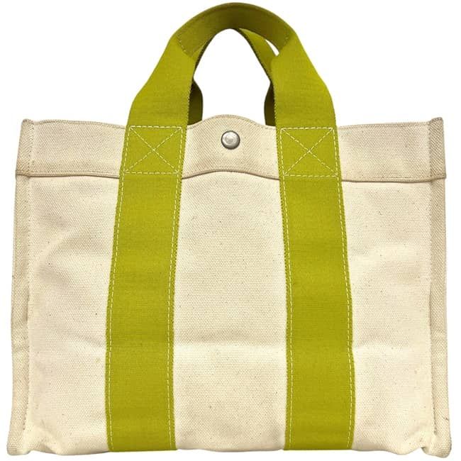 Hermes Tote Bora PM White Green Yellow Canvas — view 9
