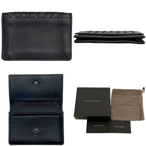 Bottega Veneta Card Case Black Intrecciato Business Holder Leather Hook — view 2