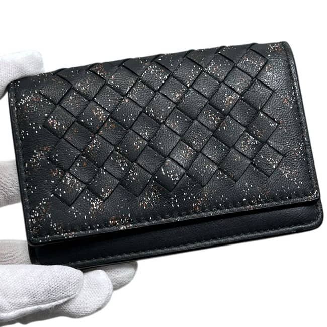 Bottega Veneta Card Case Black Intrecciato Business Holder Leather Hook — view 9