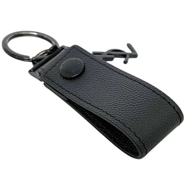 Saint Laurent Key Holder Black Cassandra Key Ring YSL Leather Metal Paris — view 4