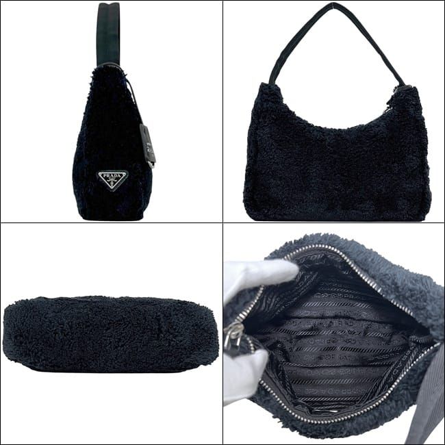 Prada Handbag Terry Black Nero Spugna Re Edition Pile 31 Logo Pouch — view 2
