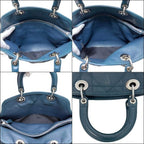 Dior Tote Granville Green Blue Cannage Handbag Leather Logo Charm Stitching — view 3