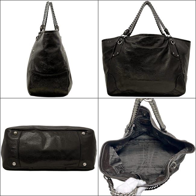 Prada Chain Tote Brown Coating Leather 20 31 Shoulder — view 2