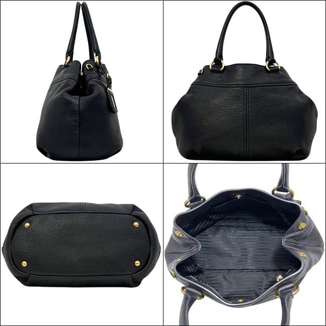Prada Tote Black Nero Vitello Daino Leather 146 B Shoulder Logo — view 2