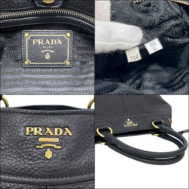 Prada Tote Black Nero Vitello Daino Leather 146 B Shoulder Logo — view 3
