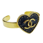 Chanel Bangle Bracelet CC Logo Heart Denim Style Gold Plated Blue — view 2
