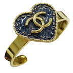 Chanel Bangle Bracelet CC Logo Heart Denim Style Gold Plated Blue — view 4