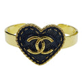 Chanel Bangle Bracelet CC Logo Heart Denim Style Gold Plated Blue
