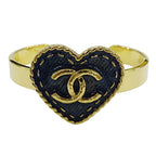 Chanel Bangle Bracelet CC Logo Heart Denim Style Gold Plated Blue
