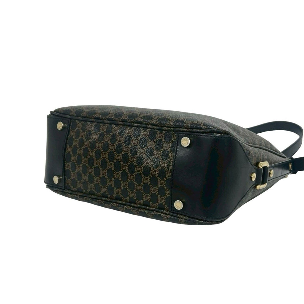 Celine Macadam Blason Triomphe Logo Pattern Leather Shoulder Bag Tote Black — view 8