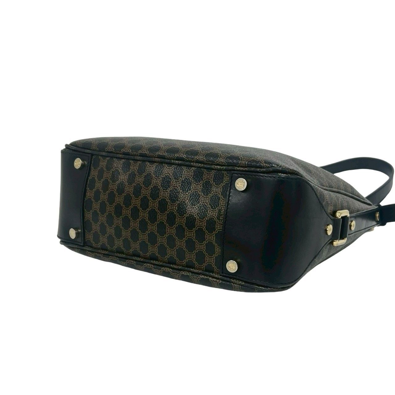 Celine Macadam Blason Triomphe Logo Pattern Leather Shoulder Bag Tote Black — view 8