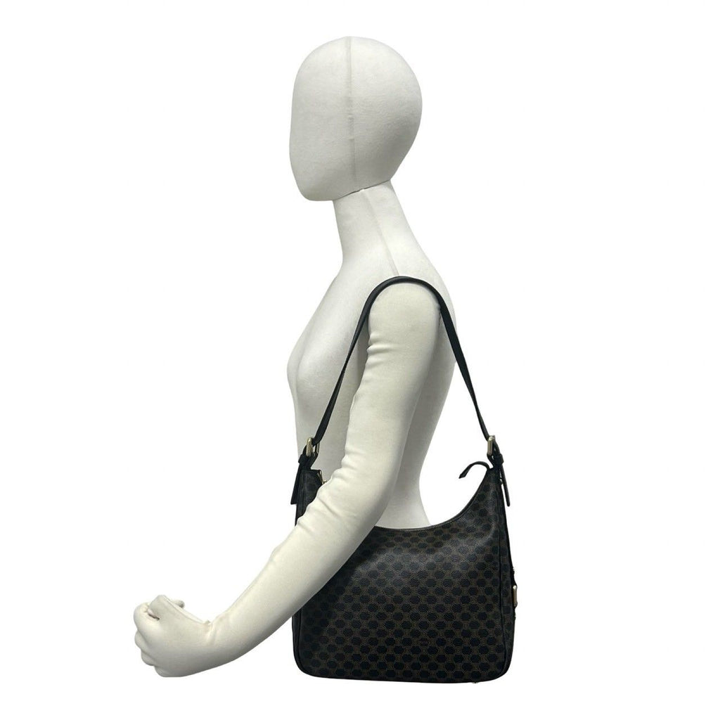 Celine Macadam Blason Triomphe Logo Pattern Leather Shoulder Bag Tote Black — view 2